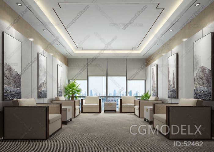 New Chinese Style Reception Room 3D model [ID:52462]