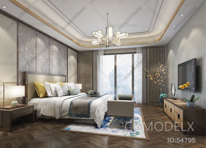 New Chinese Bedroom 3D model [ID:54795]