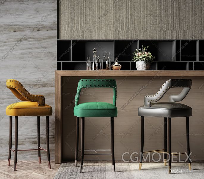 Modern Bar Chair, Wine Glass, Wine Bar 3D model - TABLES | CGmodelX