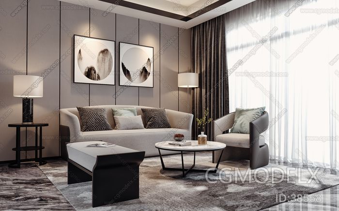 Modern New Chinese Sofa Combination 3D model [ID:38558]