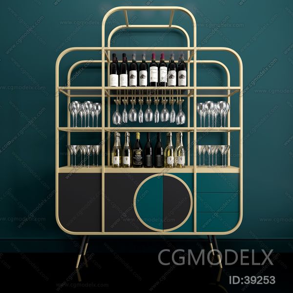 Modern Light Luxury Bar Wine Rack 3D model [ID:39253]