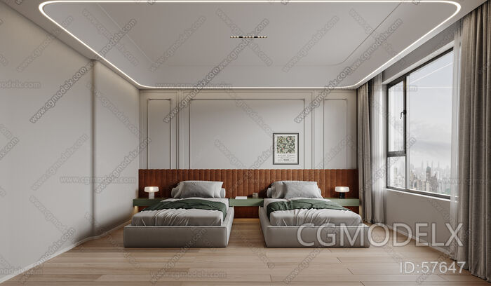 Modern Twin Room 3D Model ID 57647   20220712113158 62cceb2e08f52 