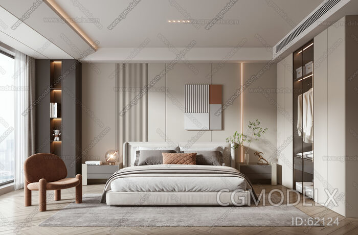 Modern Bedroom 3D Model [ID:62124]