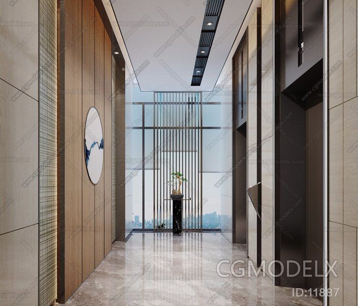 New Chinese Style Lift Corridor 3D model [ID:11887]