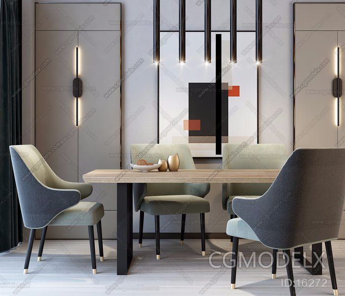 Post-Modern Dining Table And Chairs Suit Combination 3D model [ID:16272]