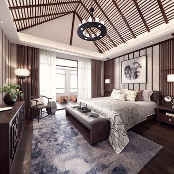New Asian Style Bedroom 3D model [ID:10466]
