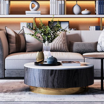 Modern Light Luxury Sofa Chair Tea Table Bookcase Combination 3D model ...