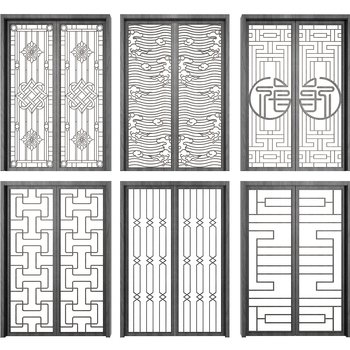 Classic Chinese StyleGlass shift Doors Combination 3D model [ID:15329]