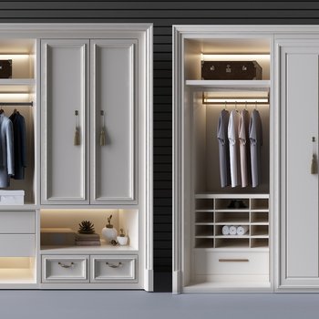 White Contempopary solid wood Wardrobe 3D model [ID:15880]