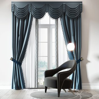 New Classic Curtain Armchairs Combination 3D model [ID:18546]