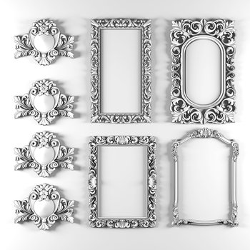 European Carved Patterns Mirror Combination 3D model [ID:21351]